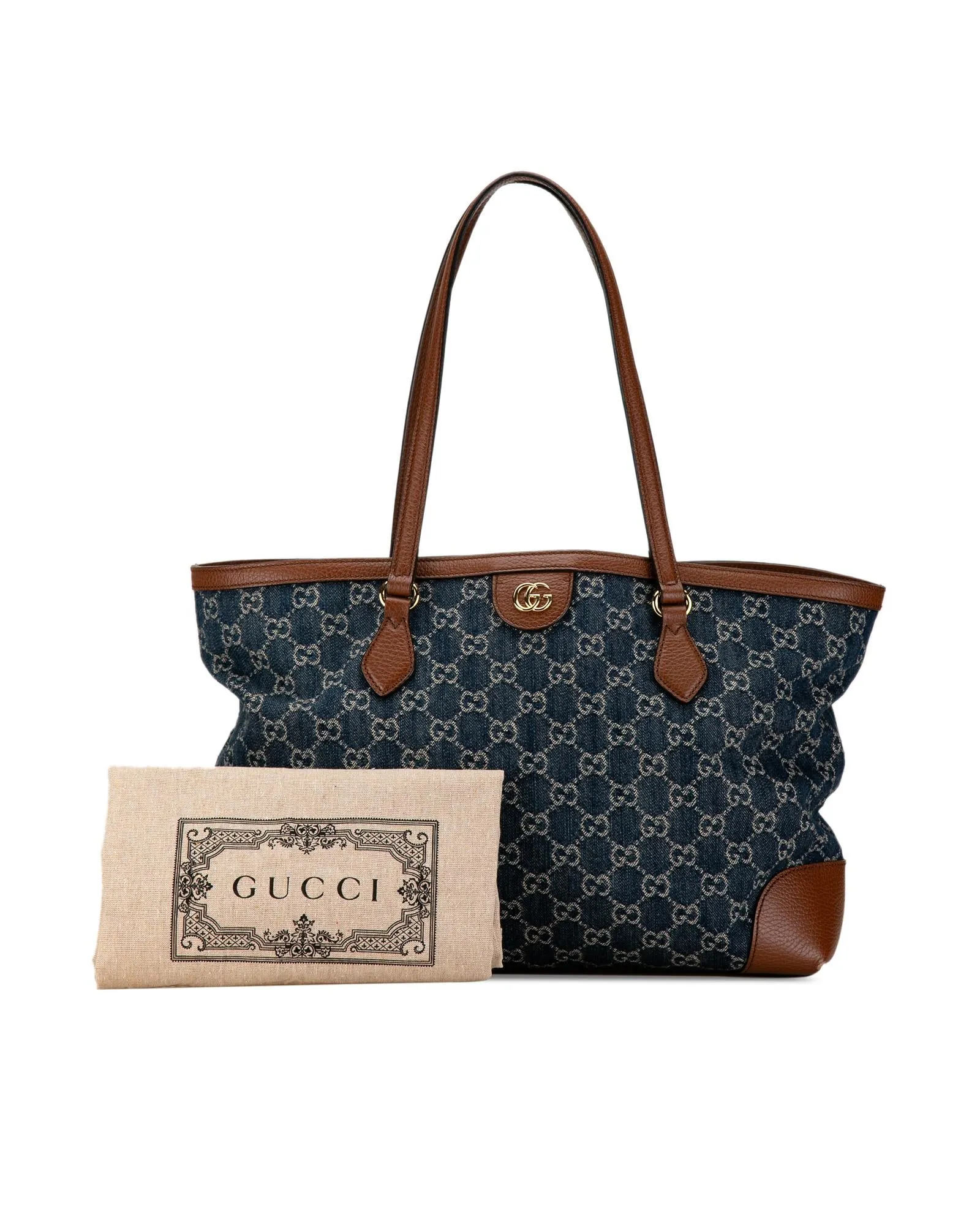 Denim and Leather Tote Bag with Interior Pockets