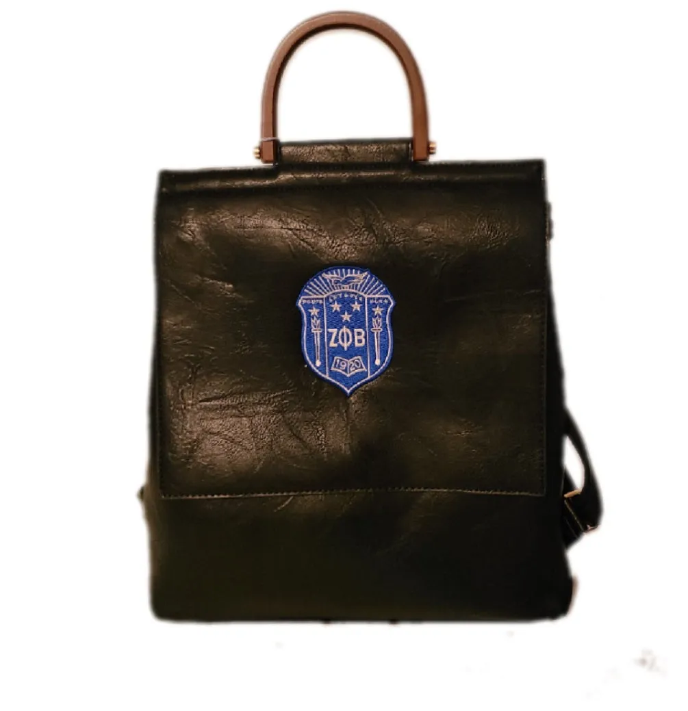 Embroidered Zeta Phi Beta Wooden Top Handle Convertible Backpack