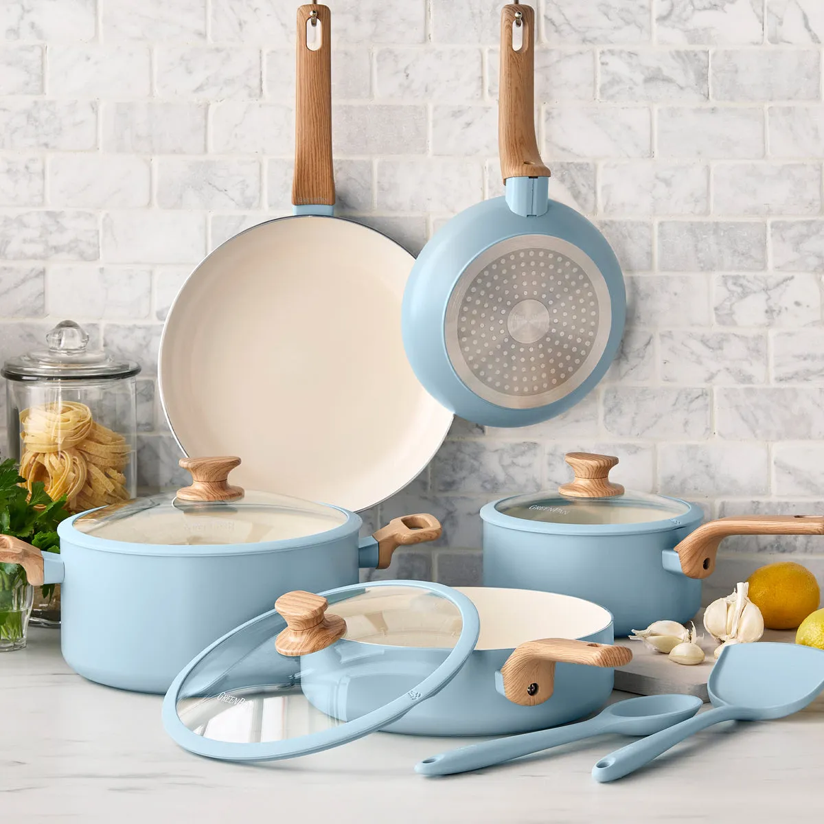 Essence Ceramic Nonstick 10-Piece Cookware Set | Blue Haze