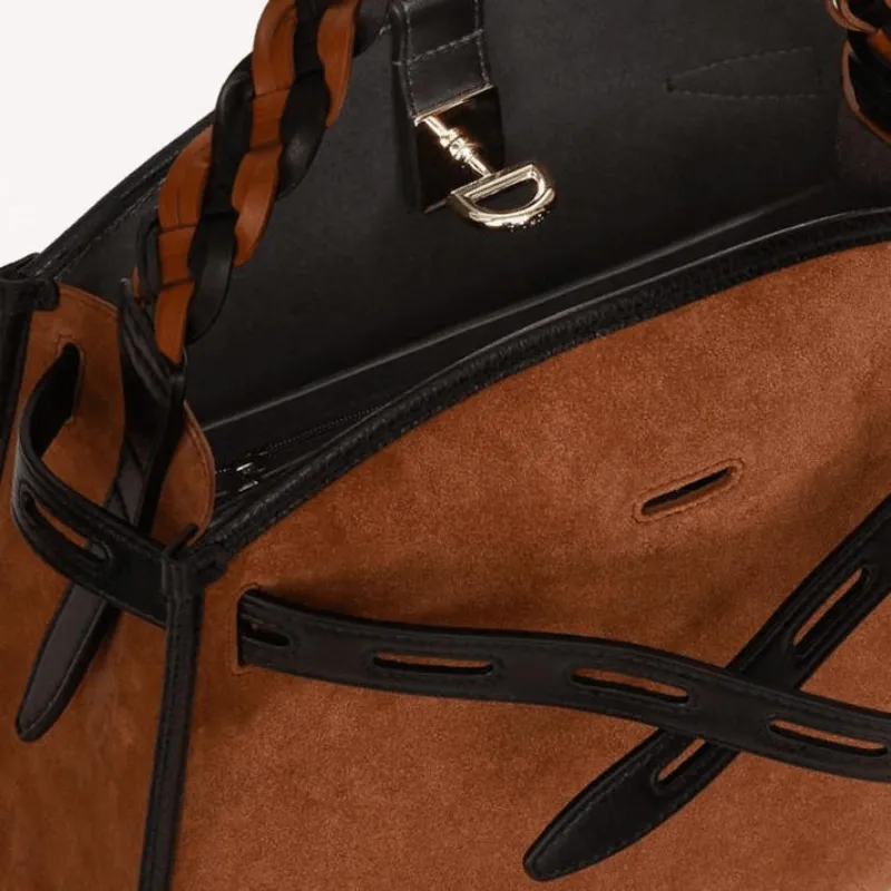 Furla Margherita Suede Medium Shoulder Bag - Cognac   Nero