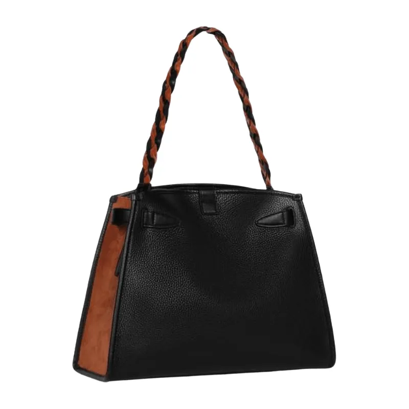 Furla Margherita Suede Medium Shoulder Bag - Cognac   Nero
