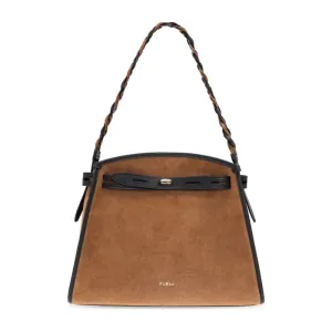 Furla Margherita Suede Medium Shoulder Bag - Cognac   Nero