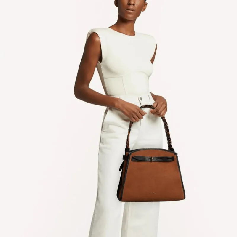 Furla Margherita Suede Medium Shoulder Bag - Cognac   Nero