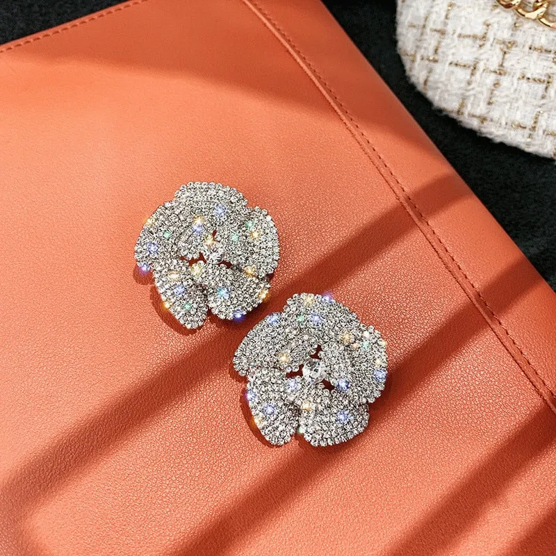 FYUAN Full Rhinestone Crystal Stud Earrings for Women Oversize Flower Crystal Earrings Party Weddings Jewelry Gifts