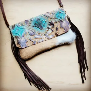 Hair on Hide Handbag w/ Turquoise Sahara Laredo Flap