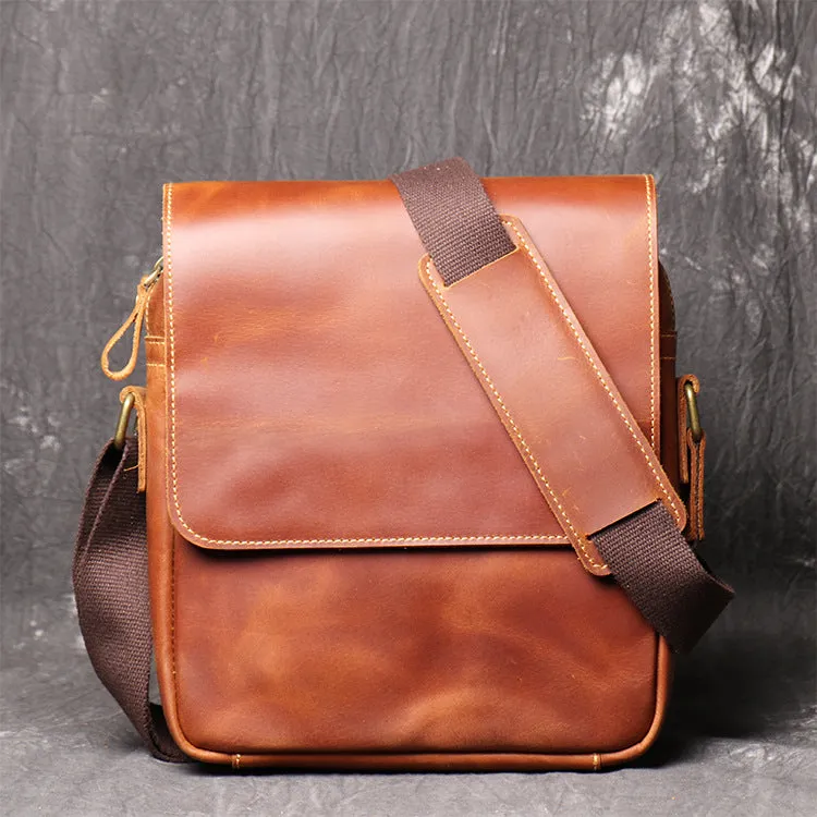 Handmade Leather Shoulder Bagcrazy Horse Leather Cross-Body Bag Retro Fashion Cowhide Ipad Bag Message Bag