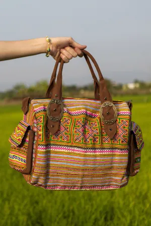 Hmong Hill Tribe Classic Embroidered Handbag with Brass Buckles