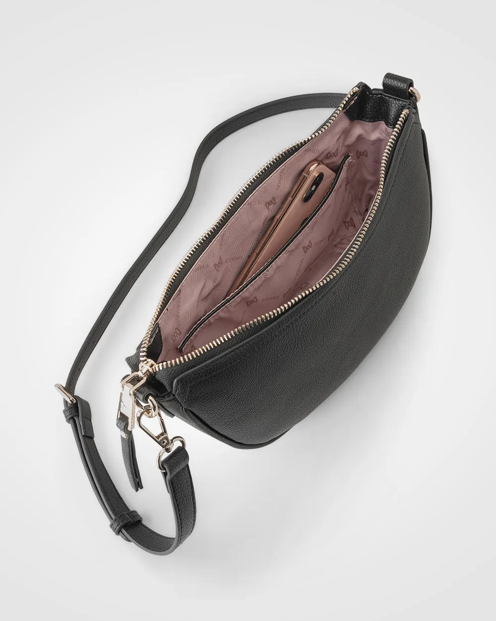 Layla Zip Top Curved Crossbody With Graphic Strap
