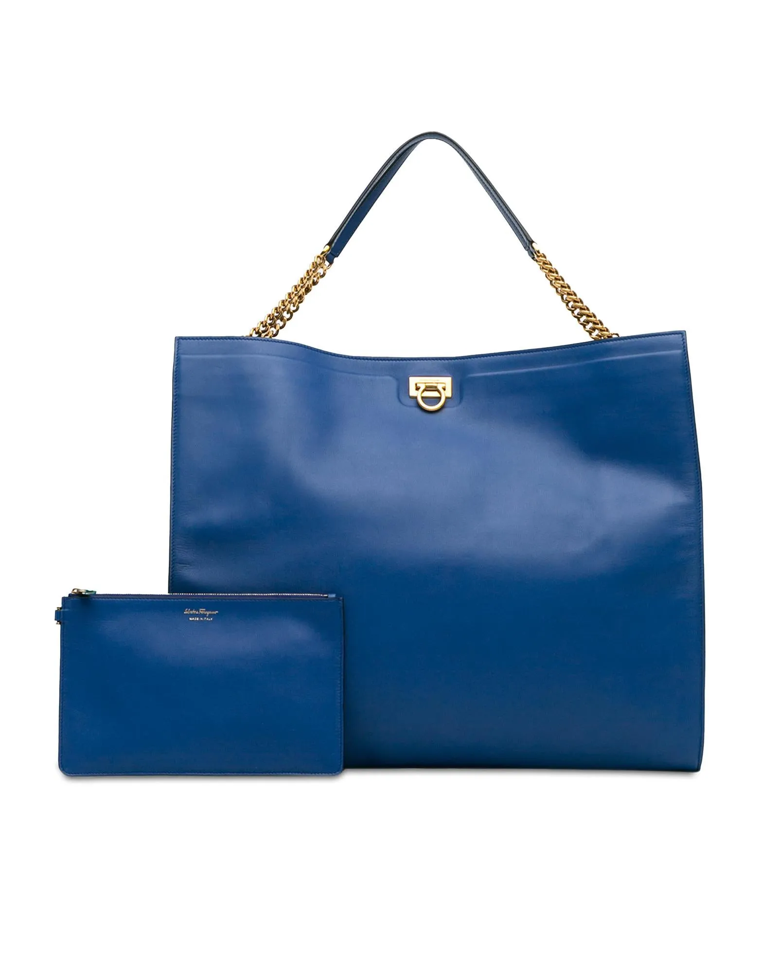 Leather Tote Bag with Chain Handles and Gancini Lock