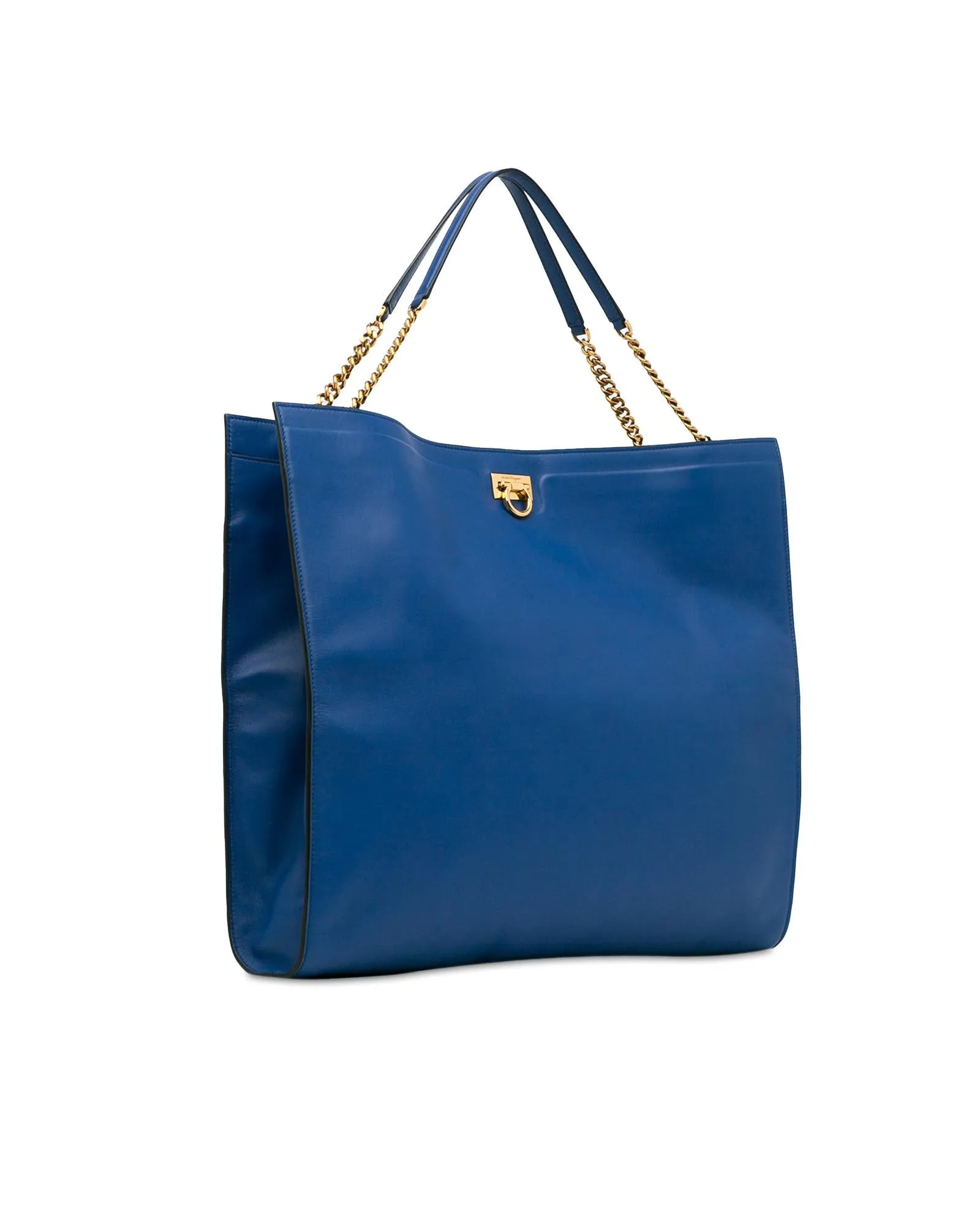 Leather Tote Bag with Chain Handles and Gancini Lock