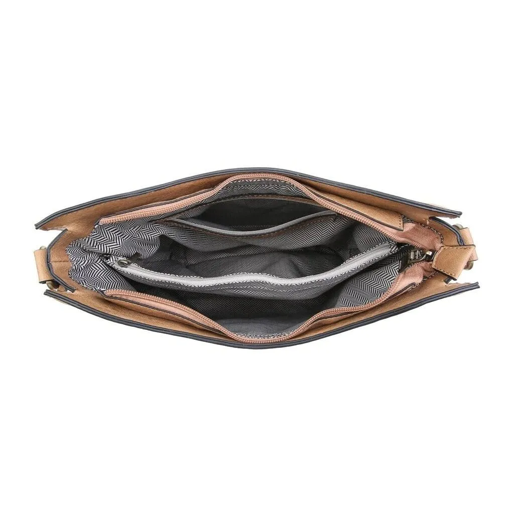 M1888 Whipstitch Crossbody w/ Dual Zip Compartments
