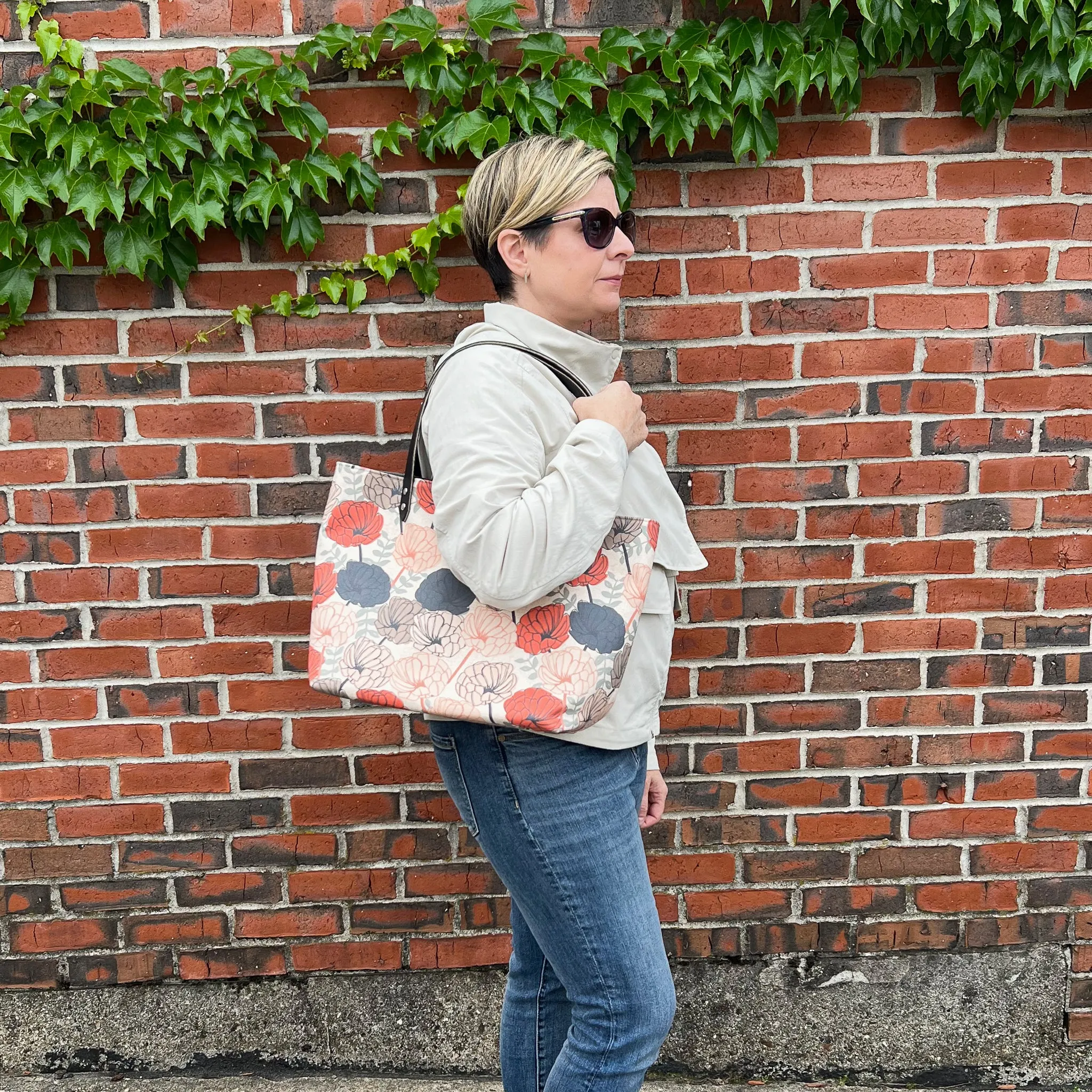 Market Tote Bag Complete Kit - Beige Floral Organic Canvas