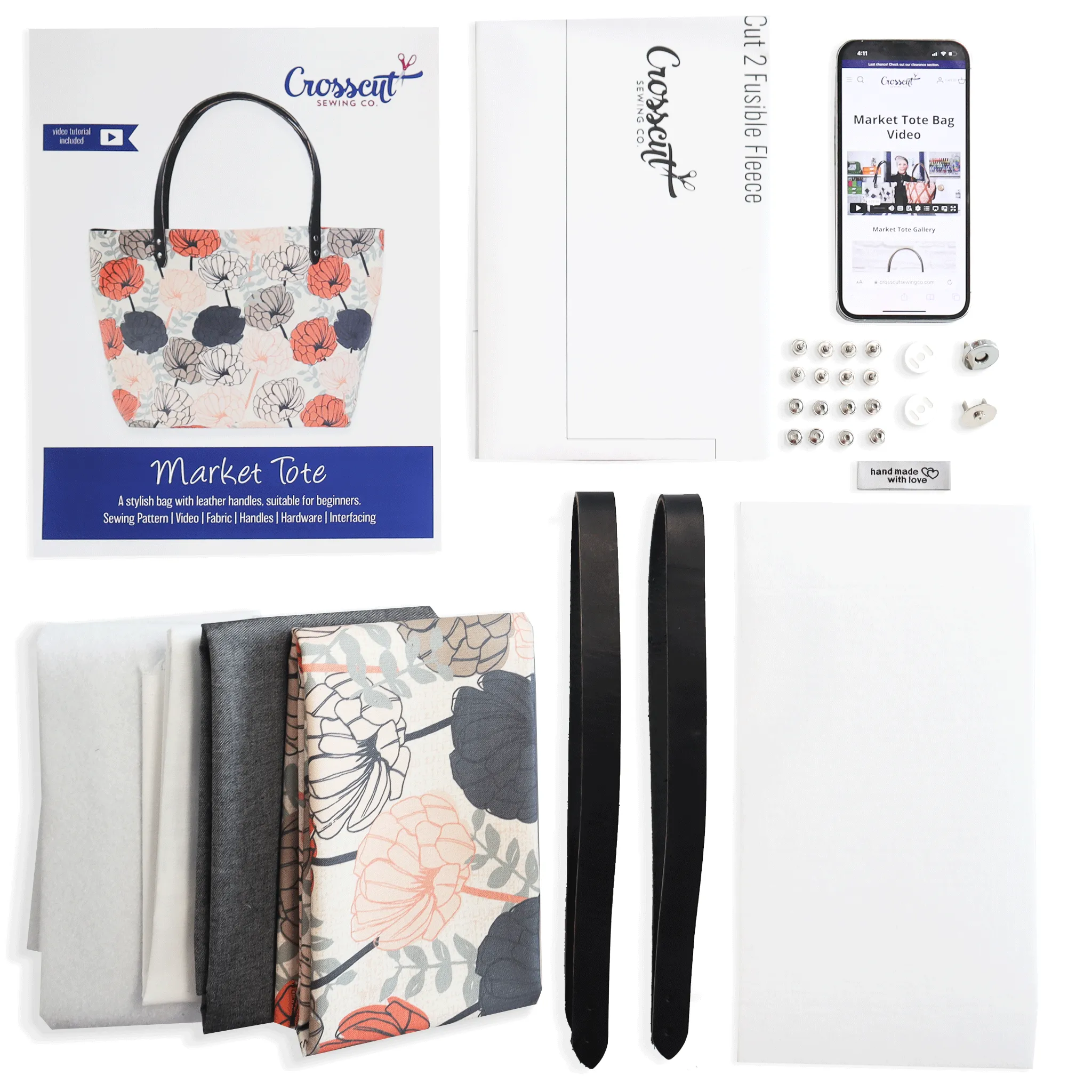 Market Tote Bag Complete Kit - Beige Floral Organic Canvas