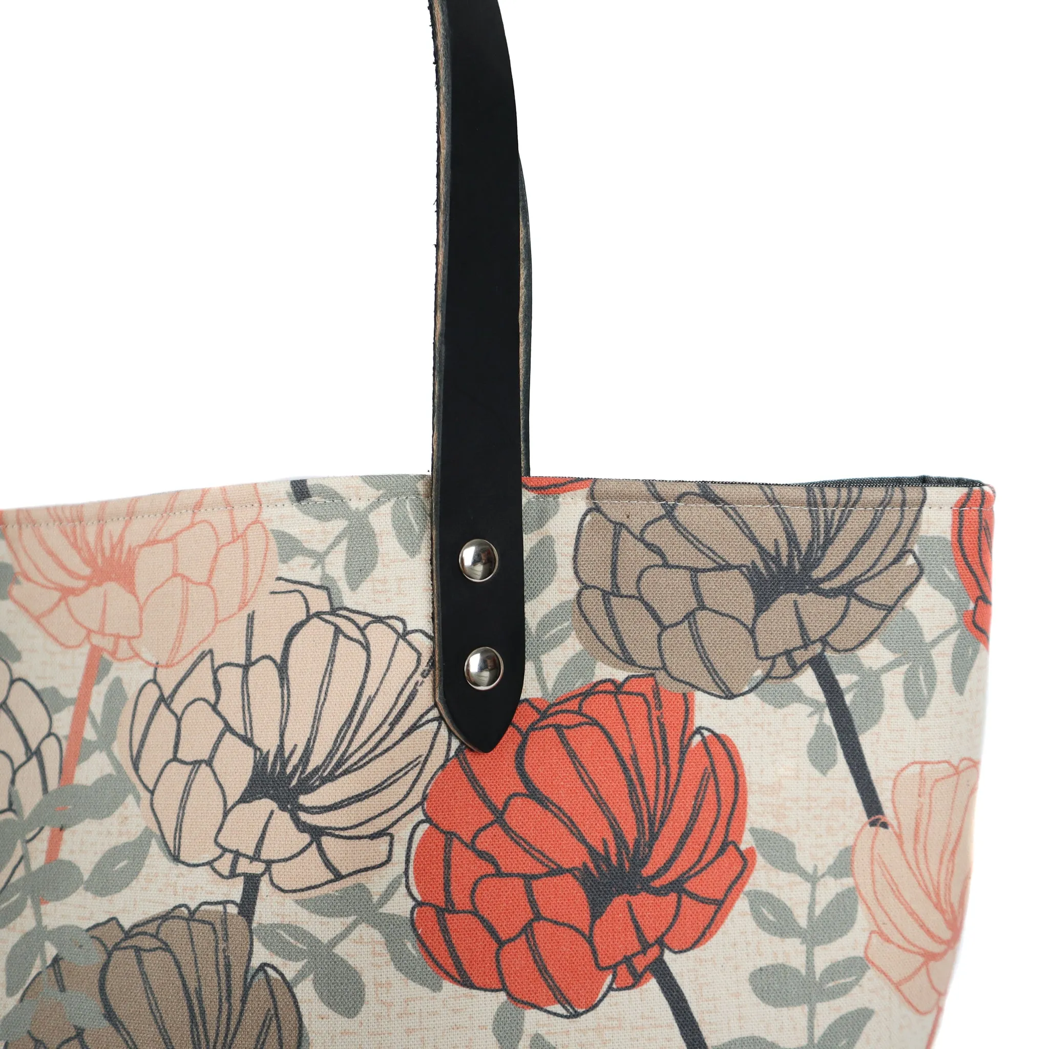 Market Tote Bag Complete Kit - Beige Floral Organic Canvas