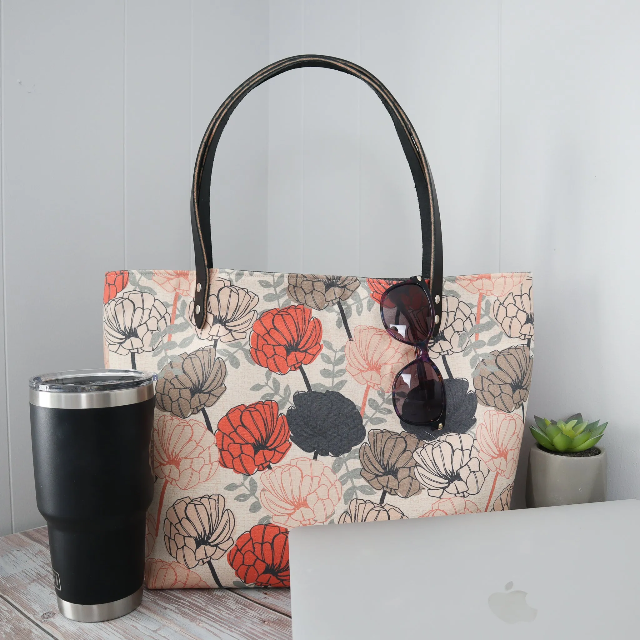 Market Tote Bag Complete Kit - Beige Floral Organic Canvas