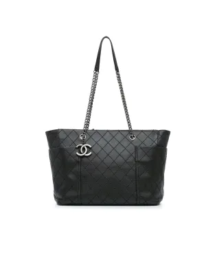 Medium Stitched Calfskin Pocket Zipped Chain Tote with Leather Shoulder Guard