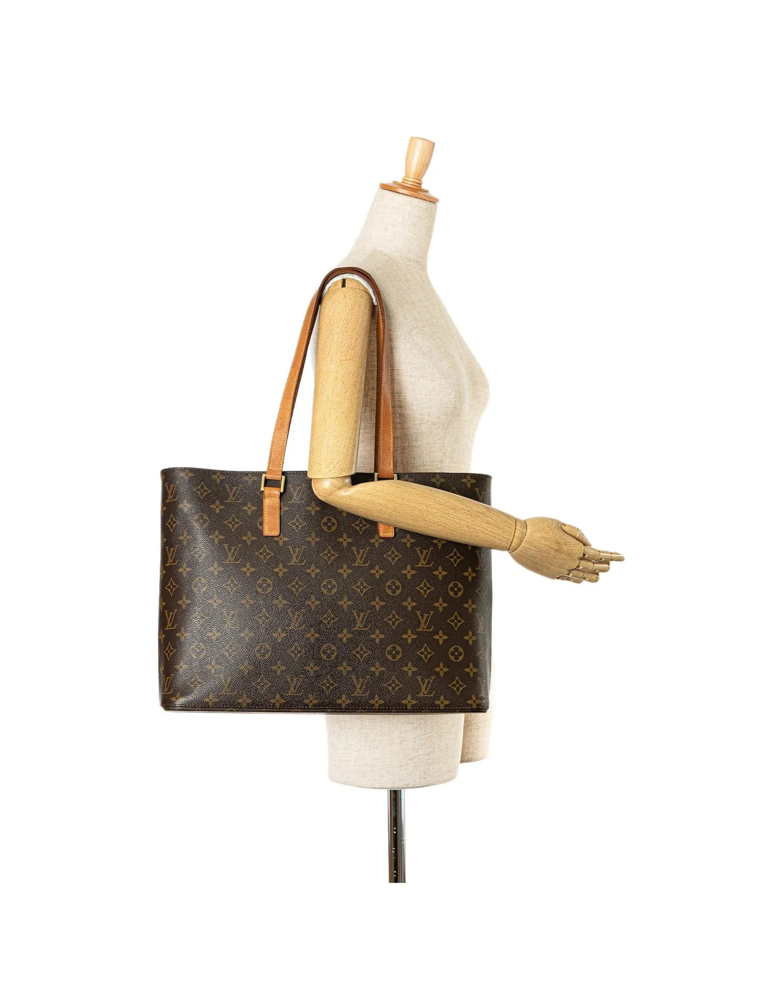 Monogram Canvas Tote with Leather Straps and Multiple Pockets