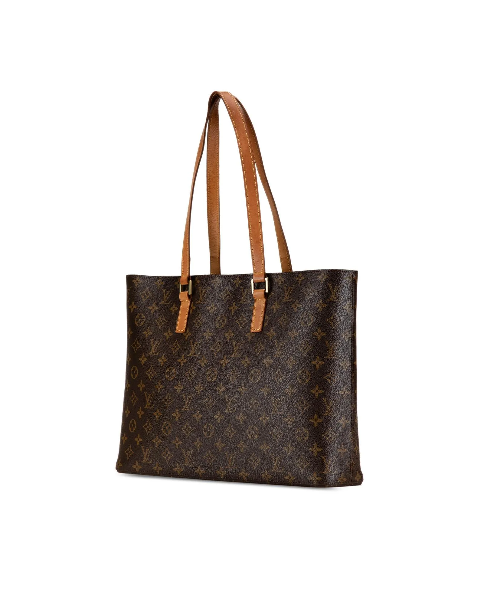 Monogram Canvas Tote with Leather Straps and Multiple Pockets