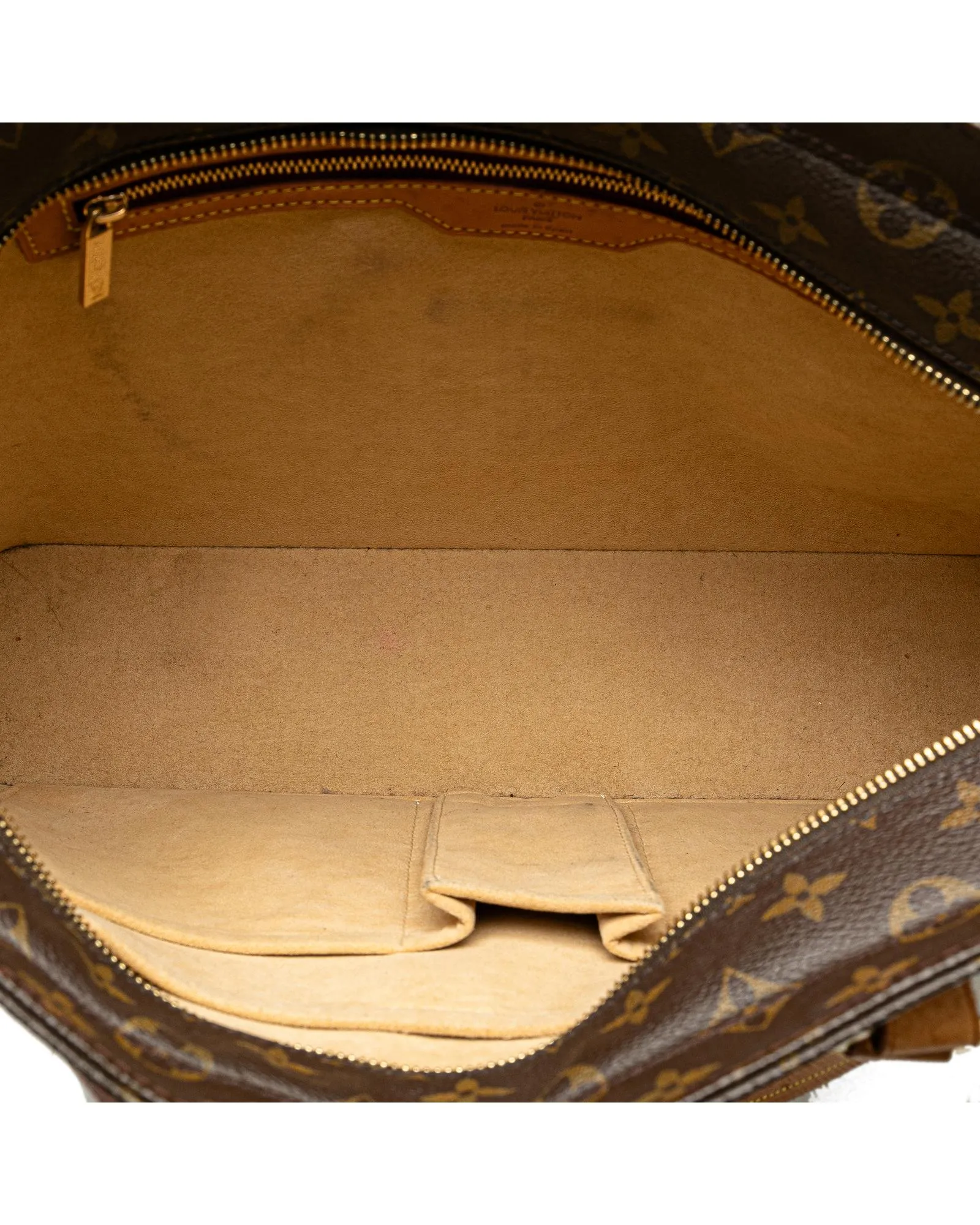 Monogram Canvas Tote with Leather Straps and Multiple Pockets