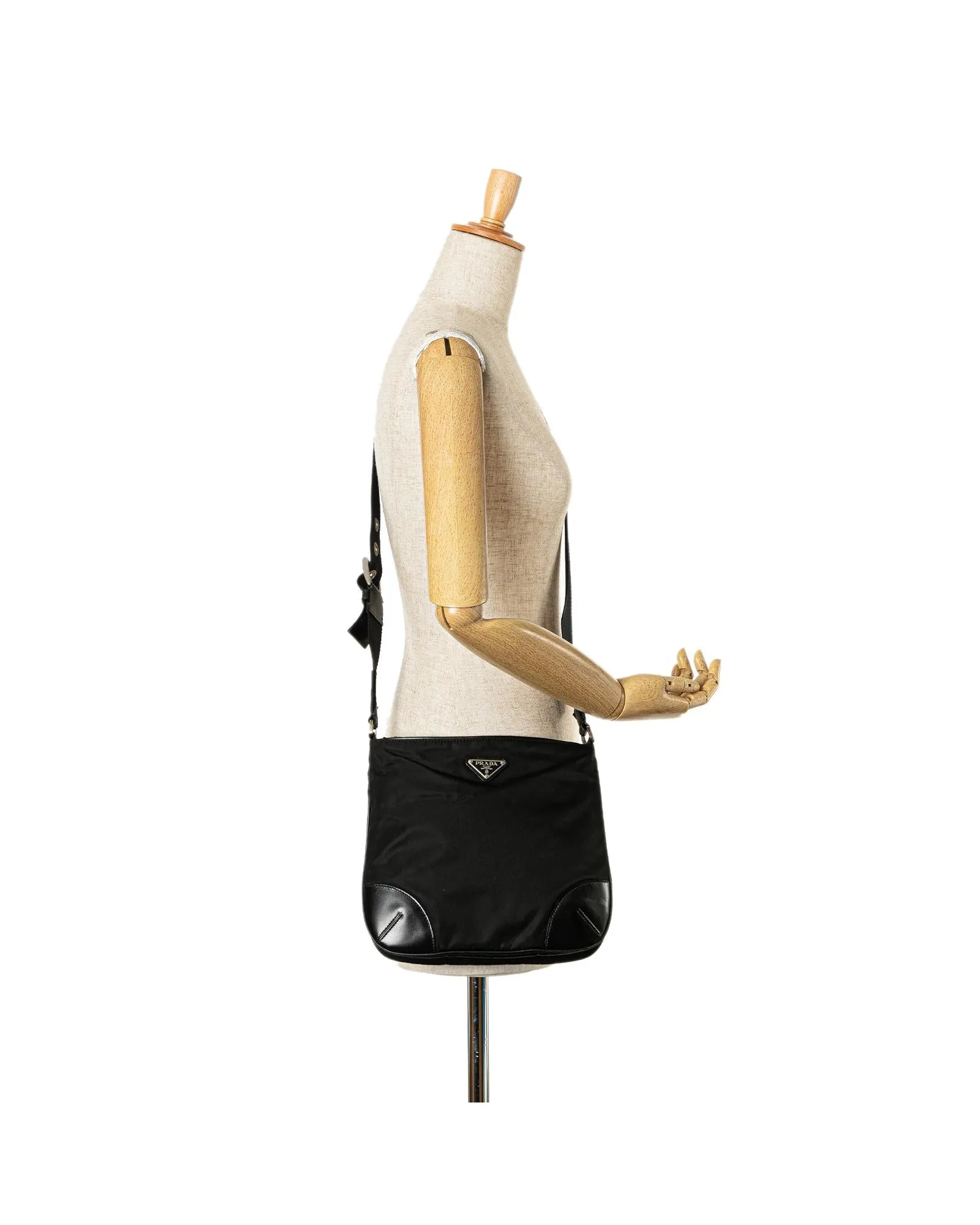 Nylon Crossbody Bag with Leather Trim and Interior Zip Pocket
