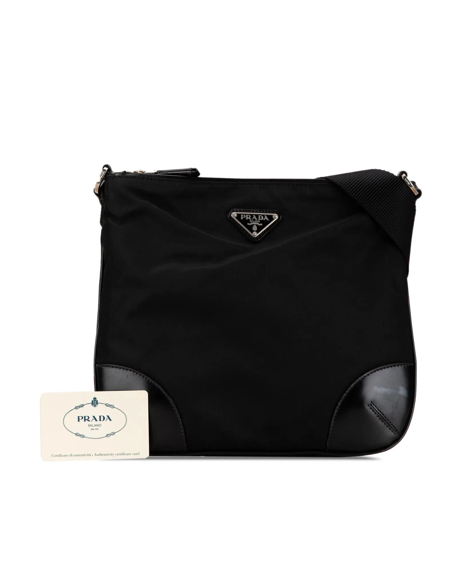 Nylon Crossbody Bag with Leather Trim and Interior Zip Pocket