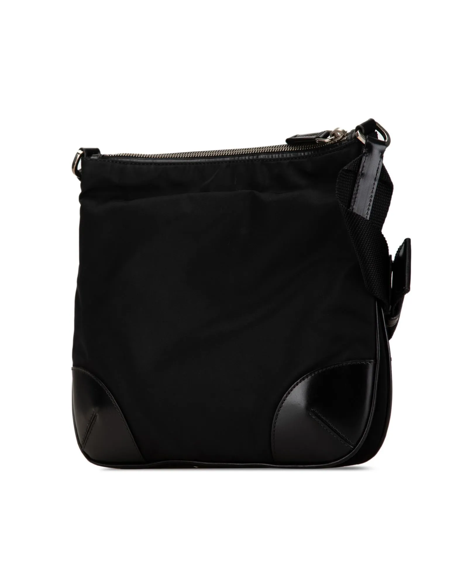 Nylon Crossbody Bag with Leather Trim and Interior Zip Pocket