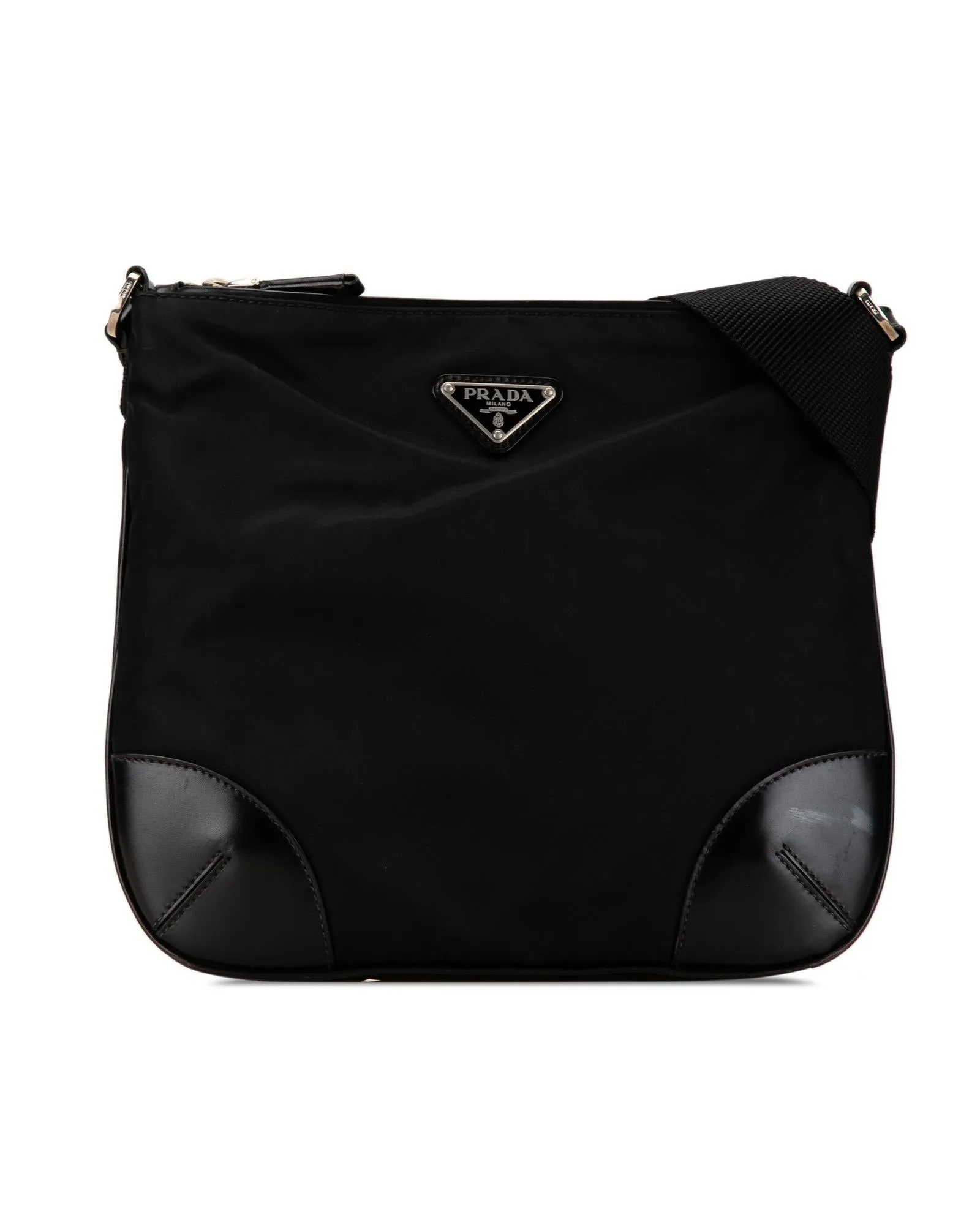 Nylon Crossbody Bag with Leather Trim and Interior Zip Pocket