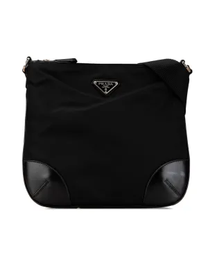 Nylon Crossbody Bag with Leather Trim and Interior Zip Pocket