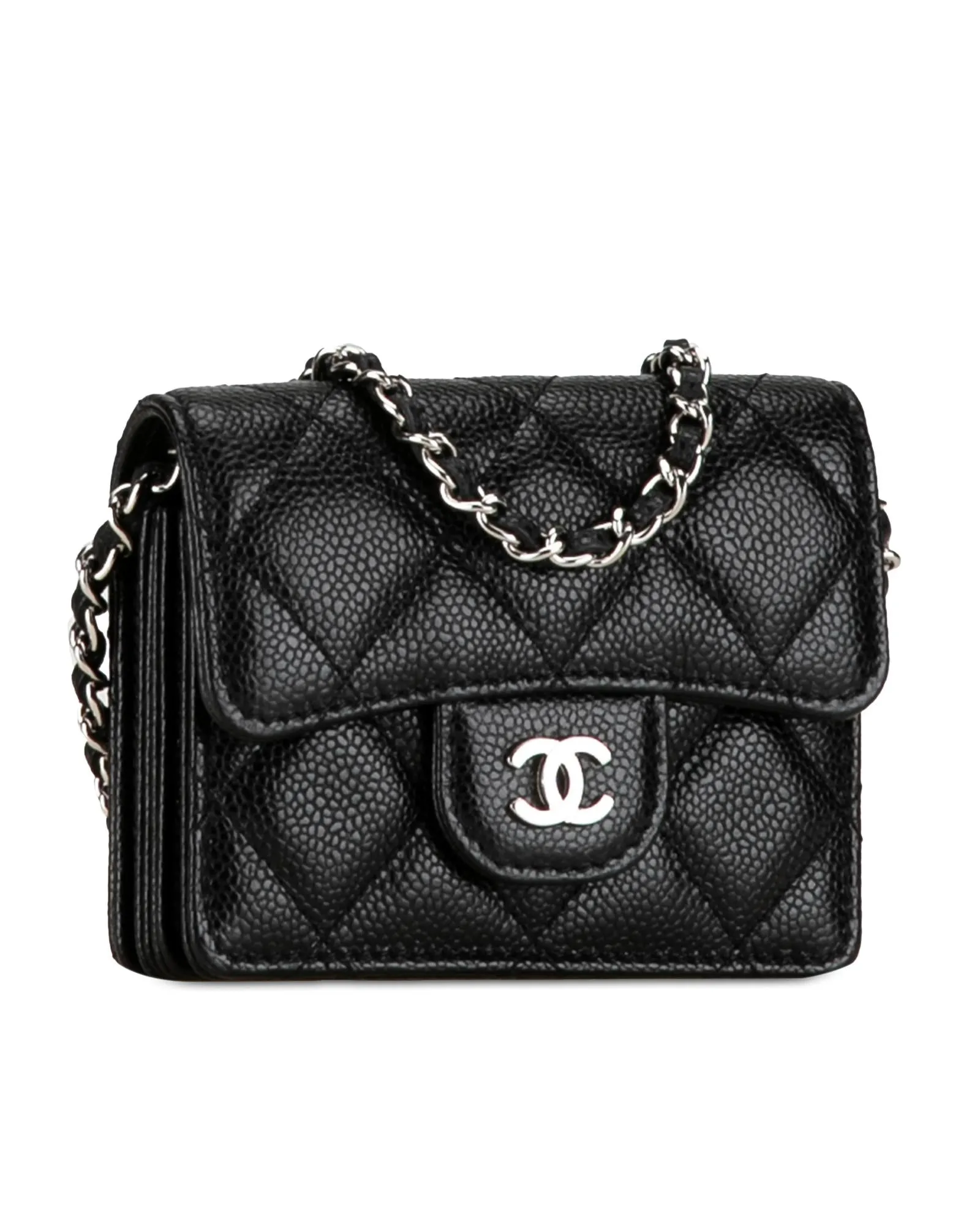 Quilted Flap Crossbody Card Holder with Chain Strap