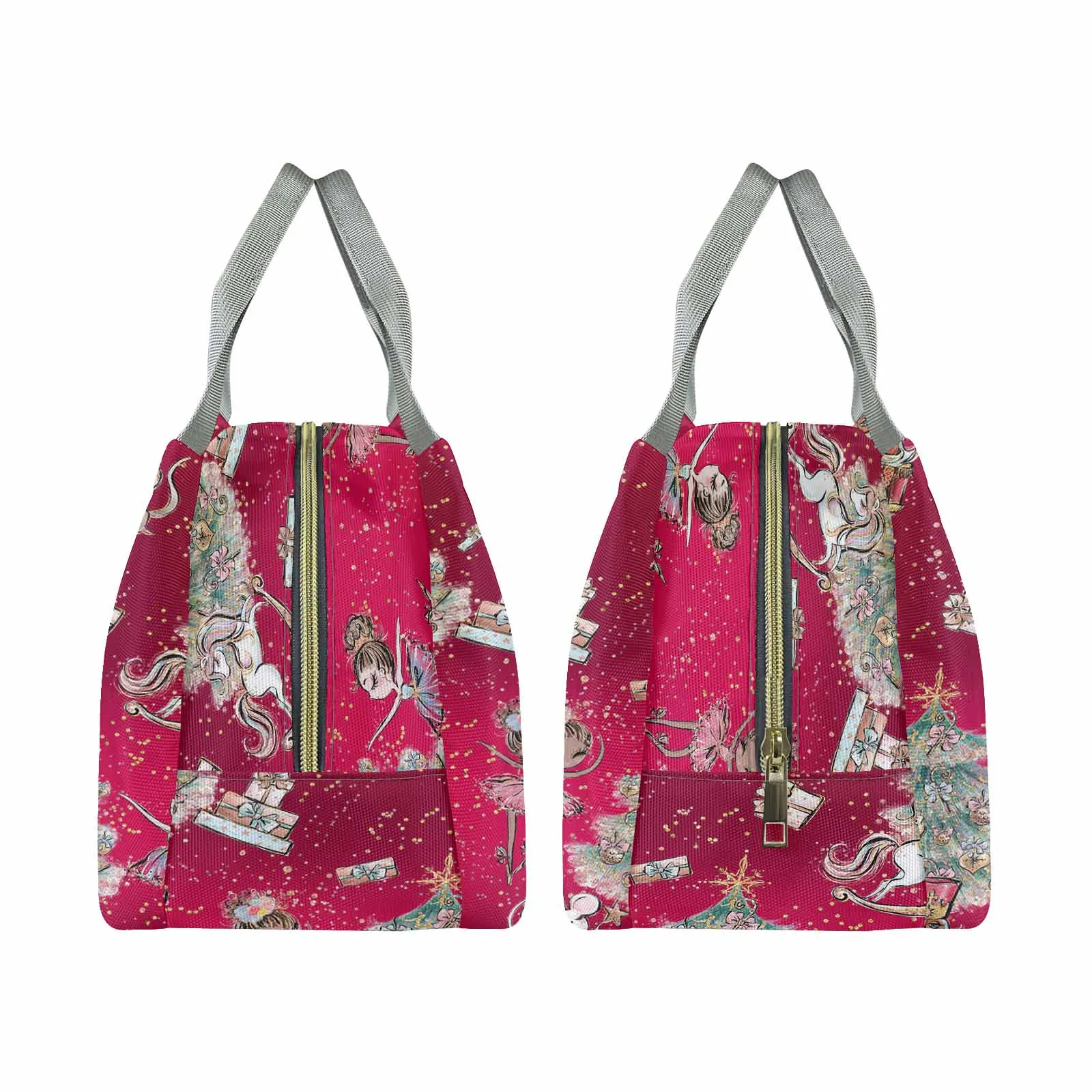 Red Christmas  Portable Lunch Bag-Grey Handle