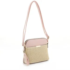 ST5314X Woven Straw Dome Crossbody Bag with Tassel