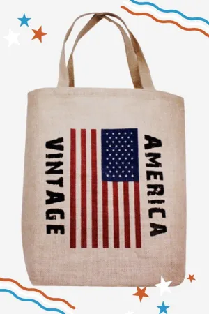 VINTAGE AMERICAN FLAG STRAW TOTE BAG