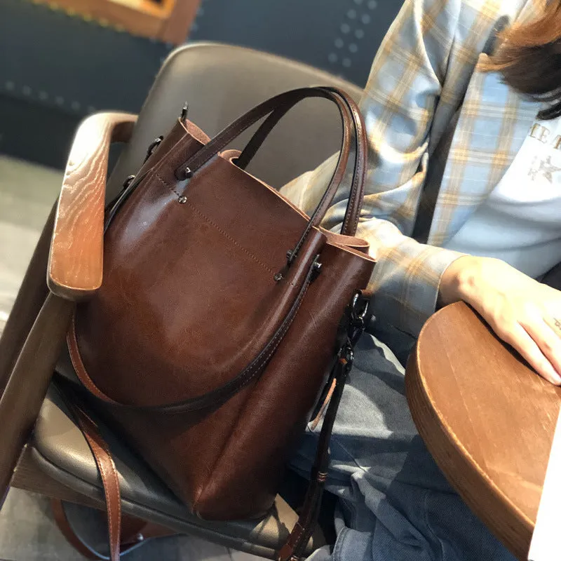 Wax Oil Leather Single Shoulder Bag for Women Crossbody Elegant Handbag, Birthday Gift for Her