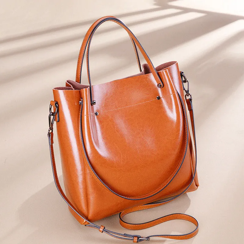 Wax Oil Leather Single Shoulder Bag for Women Crossbody Elegant Handbag, Birthday Gift for Her