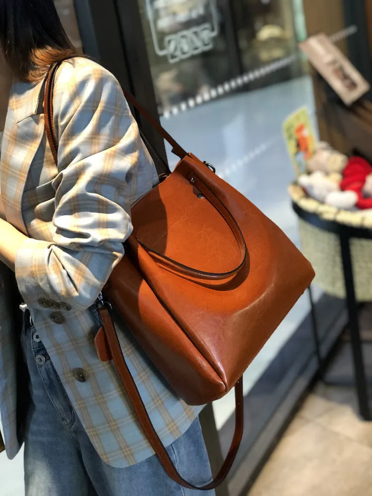Wax Oil Leather Single Shoulder Bag for Women Crossbody Elegant Handbag, Birthday Gift for Her