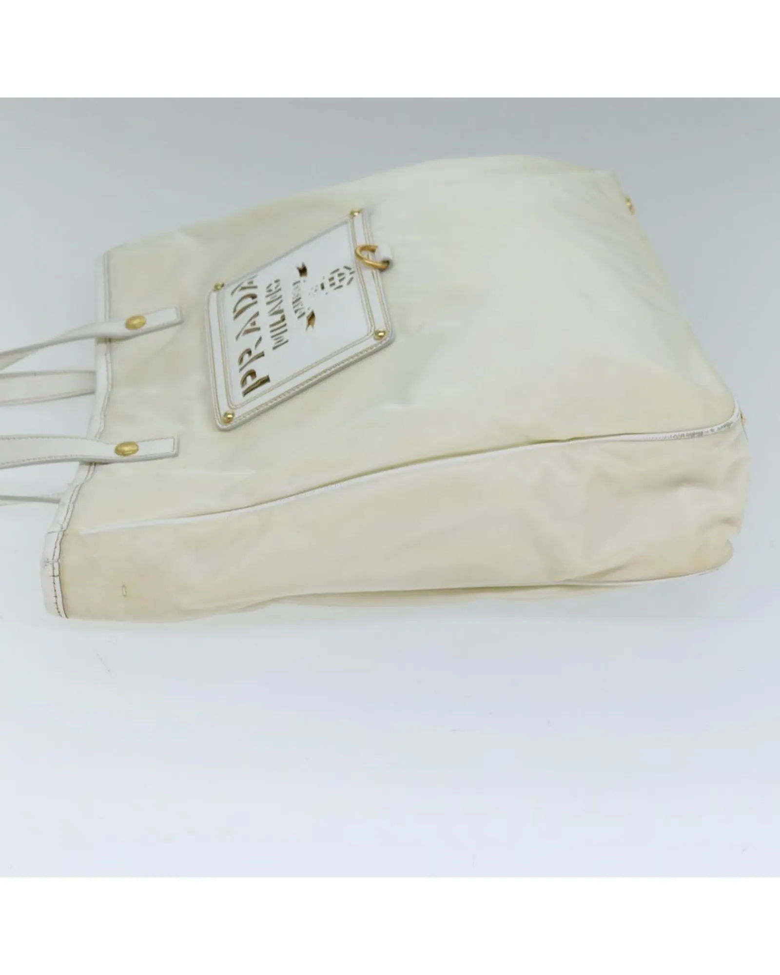 White Nylon Tote Bag with Shoulder Strap - Italian Made